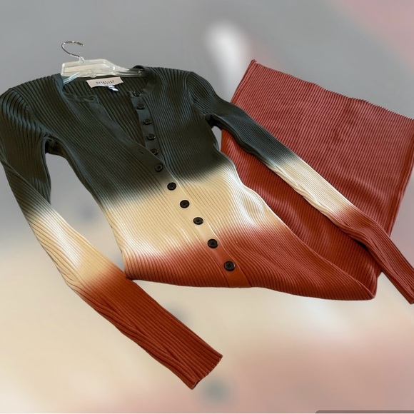 Derek Lan 10 Crosby Ribbed Knit Dress, Long Sleeve, V- Neck Button Front, Sz SP - Picture 12 of 16